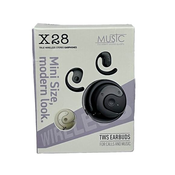Open Ear Bluetooth 5.3 Ear Hook Sport Earbuds with Charging Case X28 - Black - Picture 1 of 8